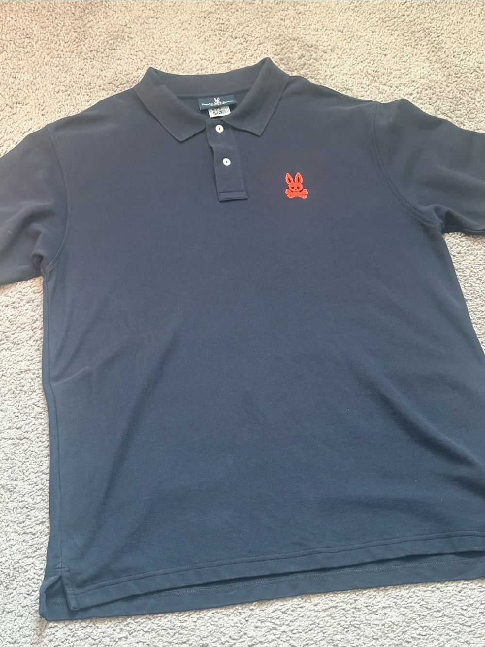 Psycho Bunny Navy Polo with Red Logo and Rainbow Sleeve Trim - Picture 6 of 10